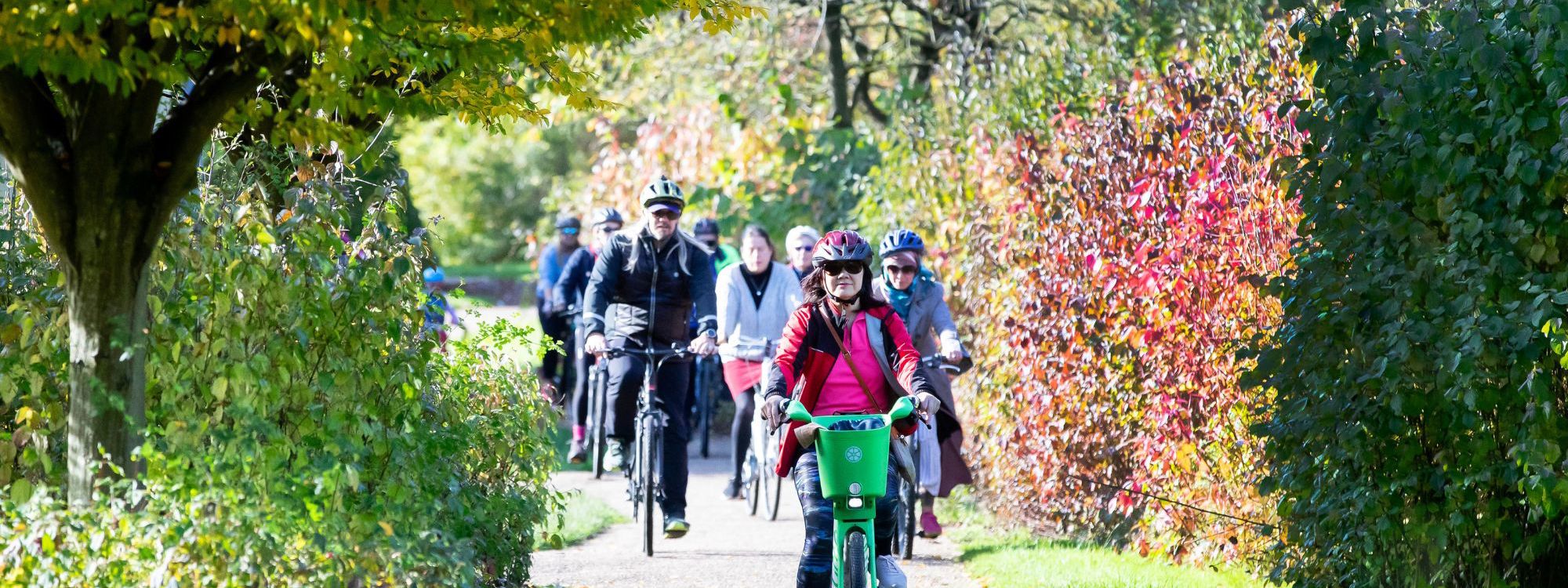 Group of people on a bike ride in autumn