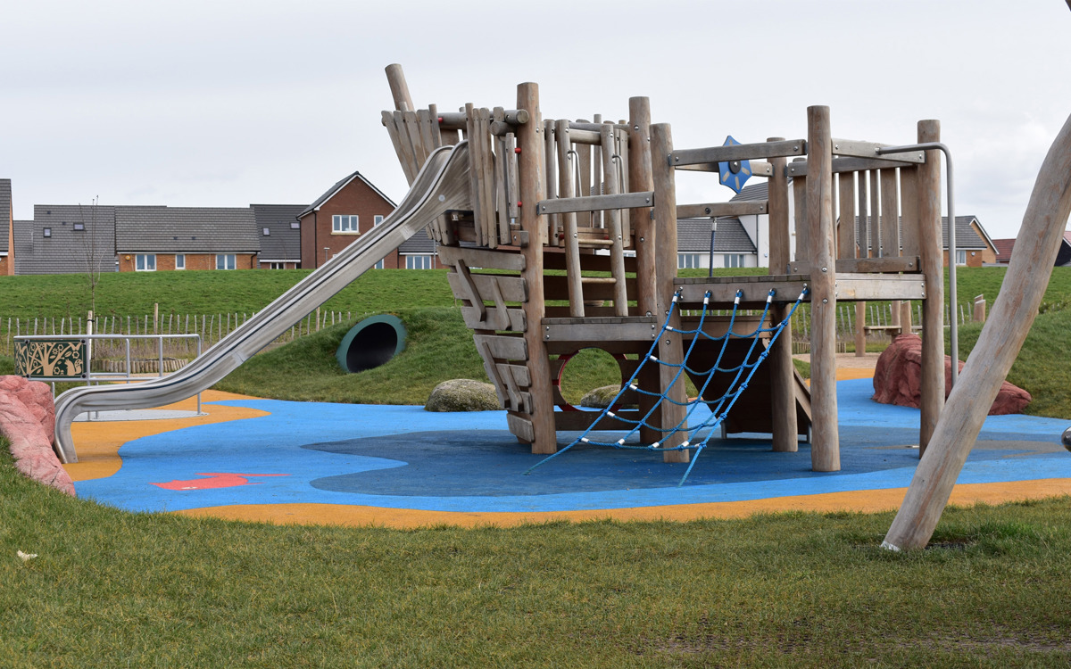 Timber climbing frame at Sensory Island Play Area.