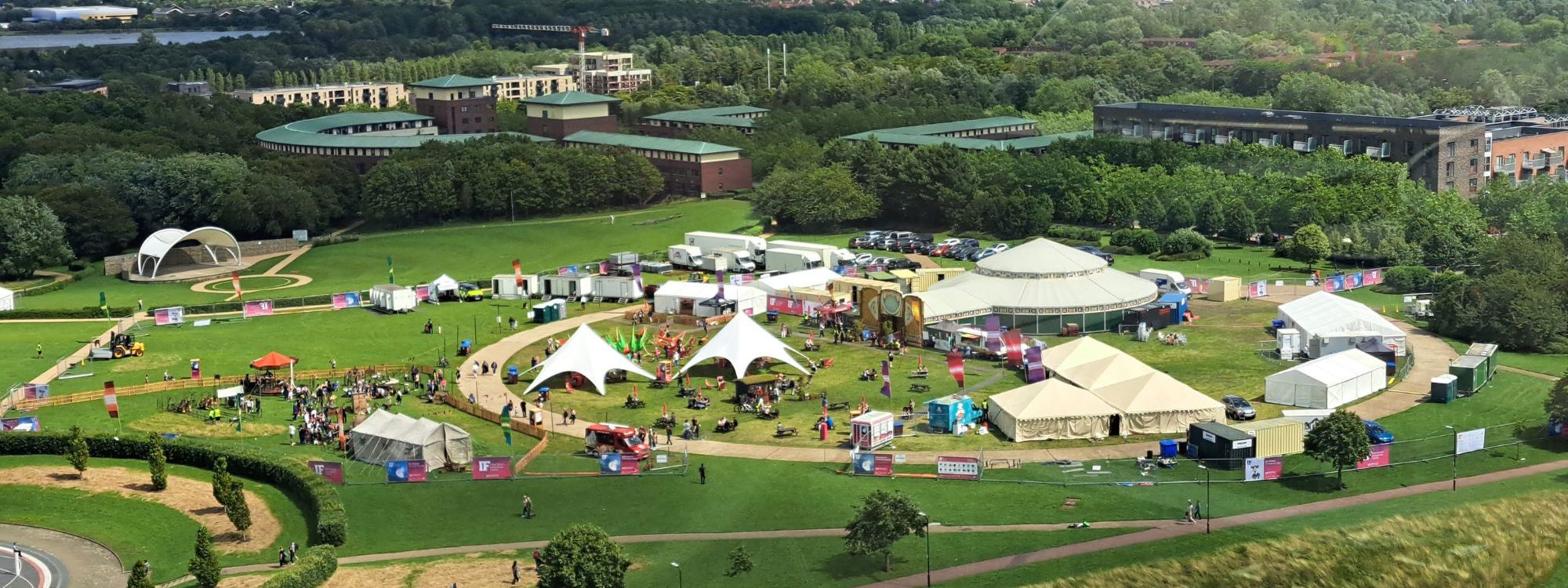 Event tents and marquees set-up for International Festival in Milton Keynes