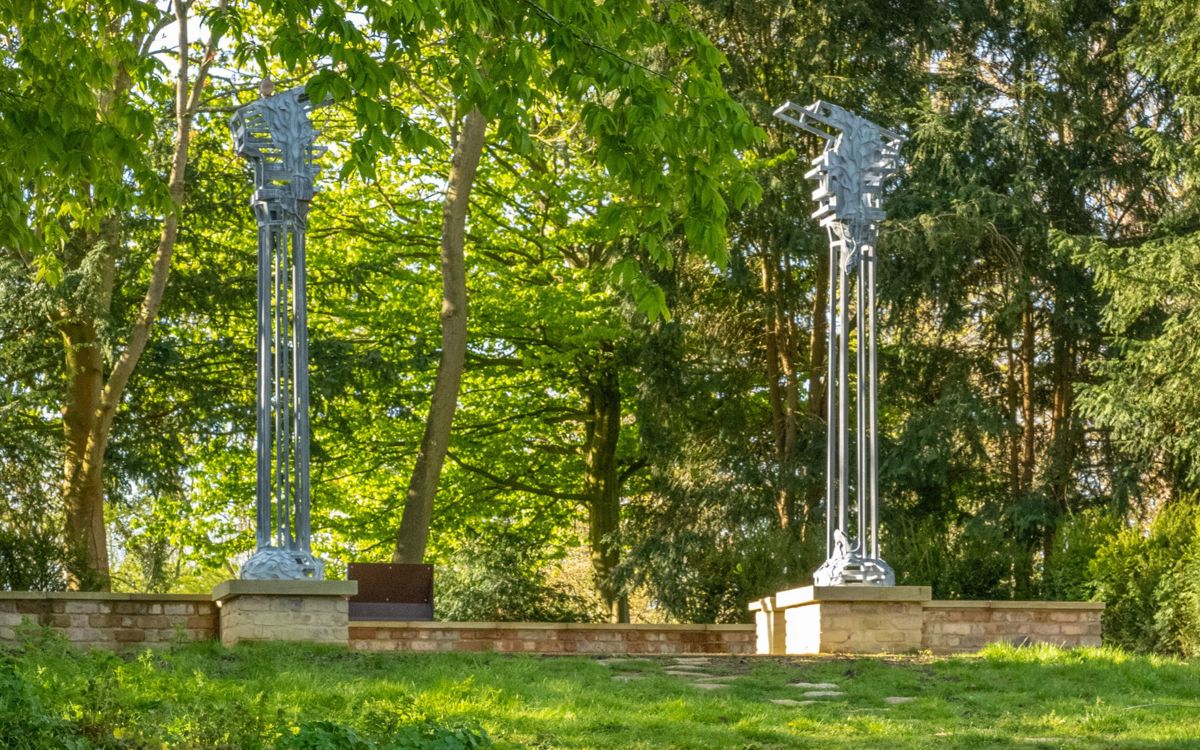 Doric seat pillars at Great Linford Manor Park in Milton Keynes