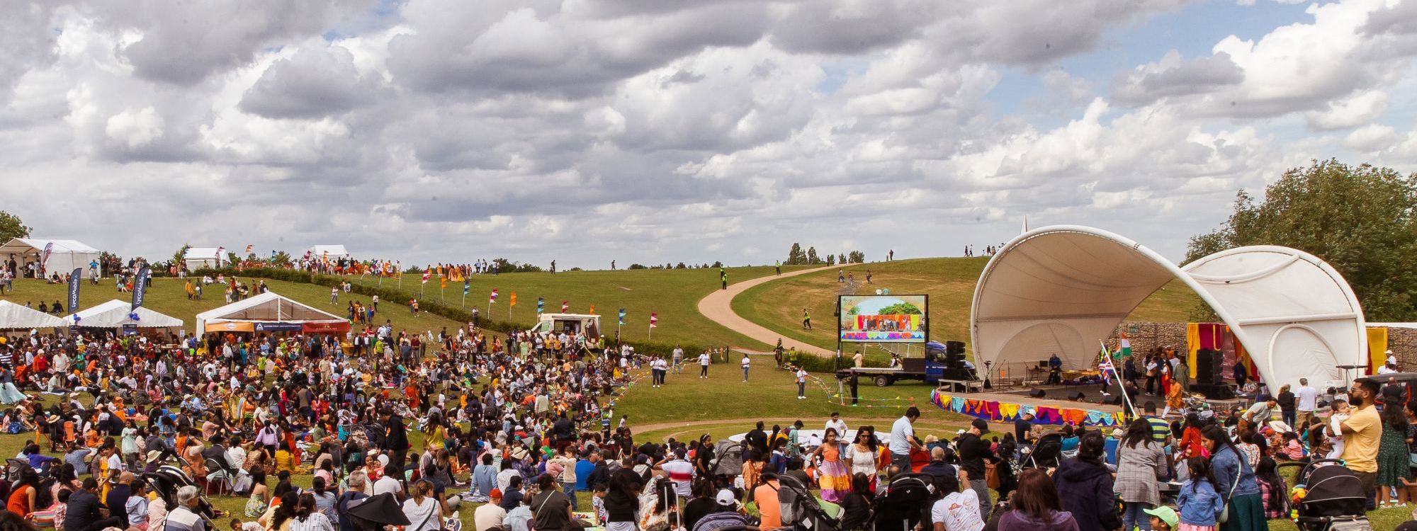 Crowd around the stage in Campbell Park in Milton Keynes