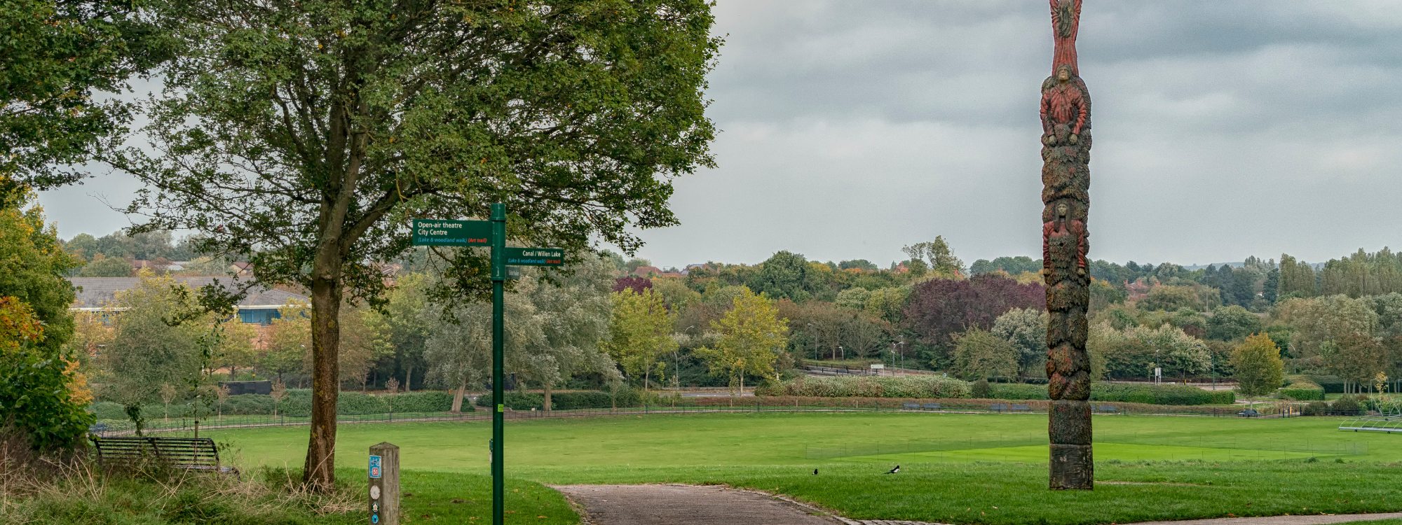 A totem pole sculpture in Campbell Park