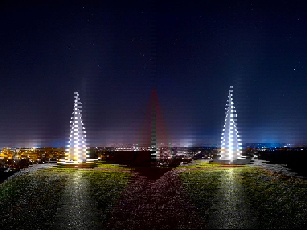 Photo of Light Pyramid lit up at night