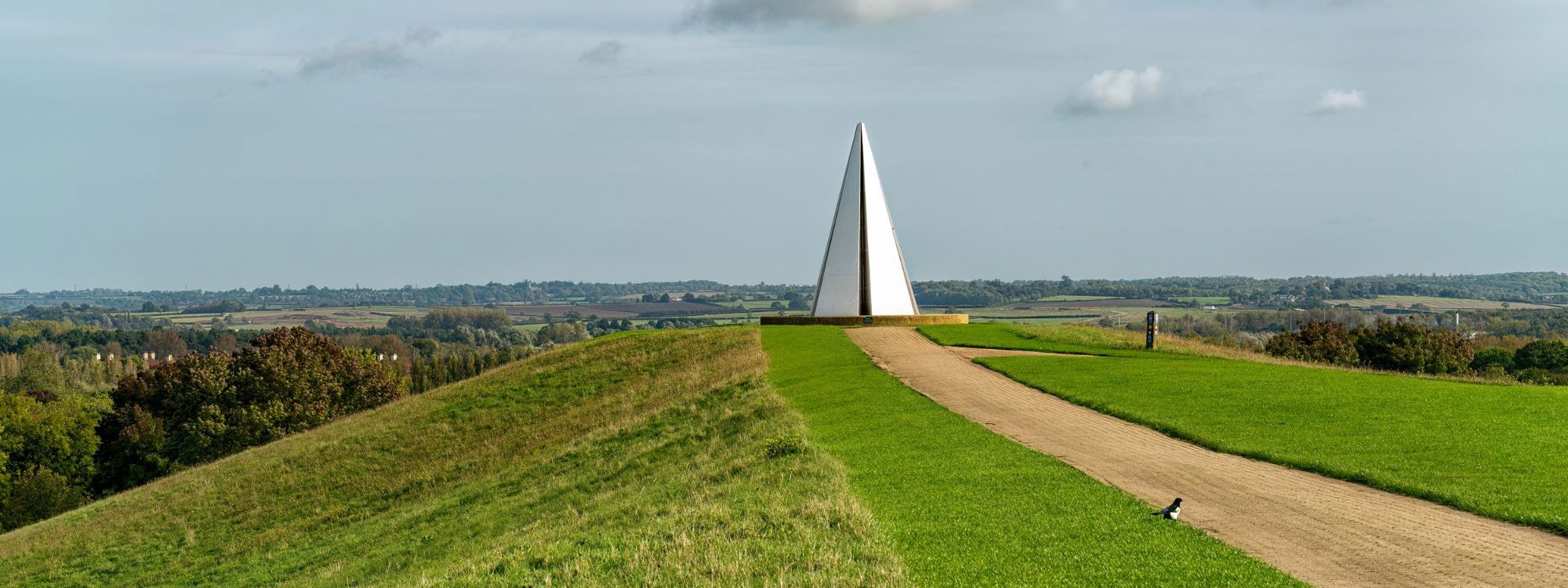 White pyramid sculpture at the top of Campbell Park in Milton Keynes