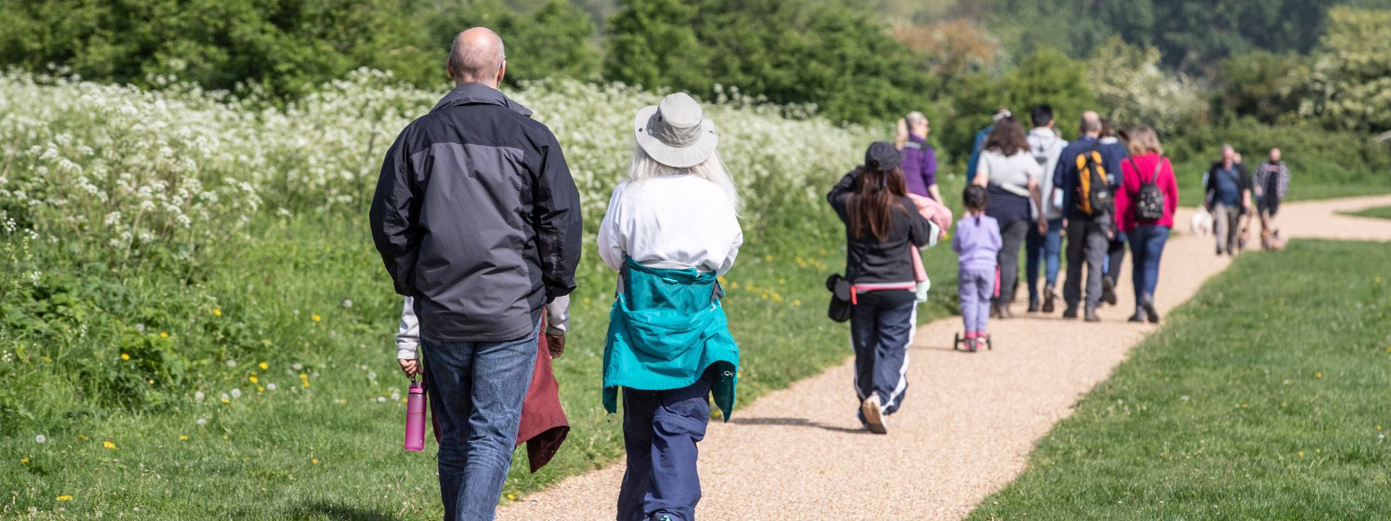 Group of people on a guided walk in Milton Keynes park