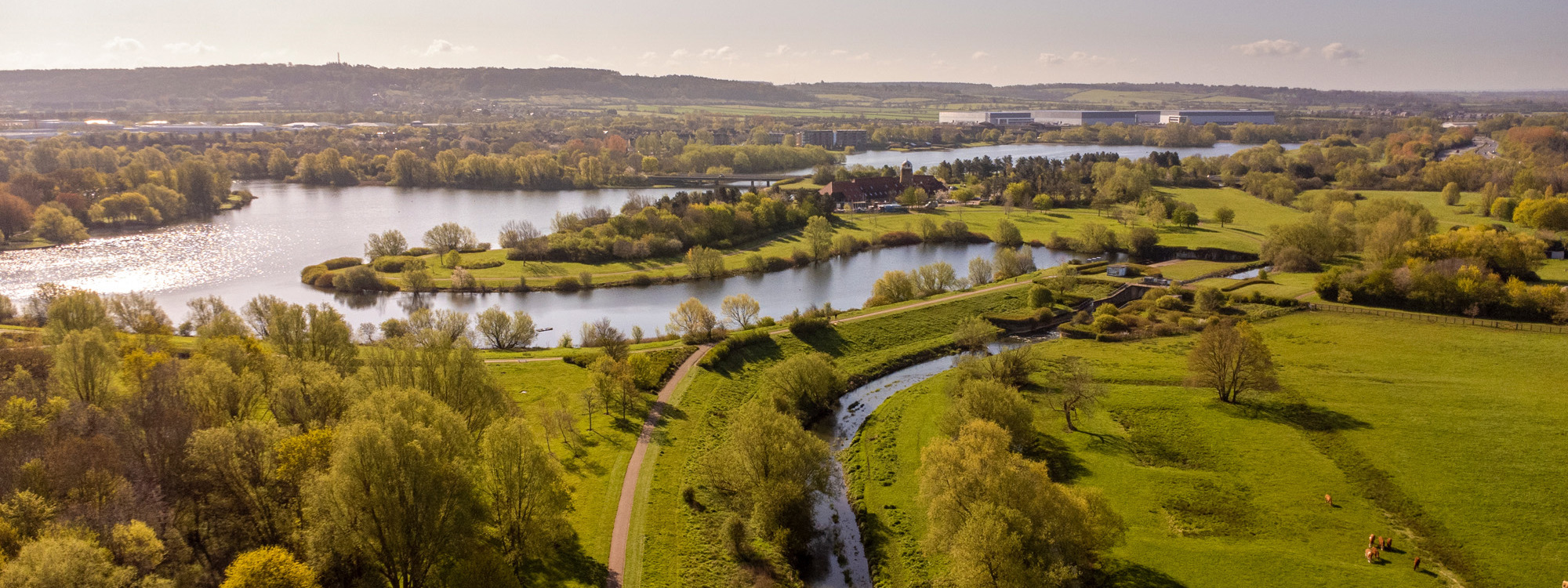 Aerial view of Caldecotte Lake.