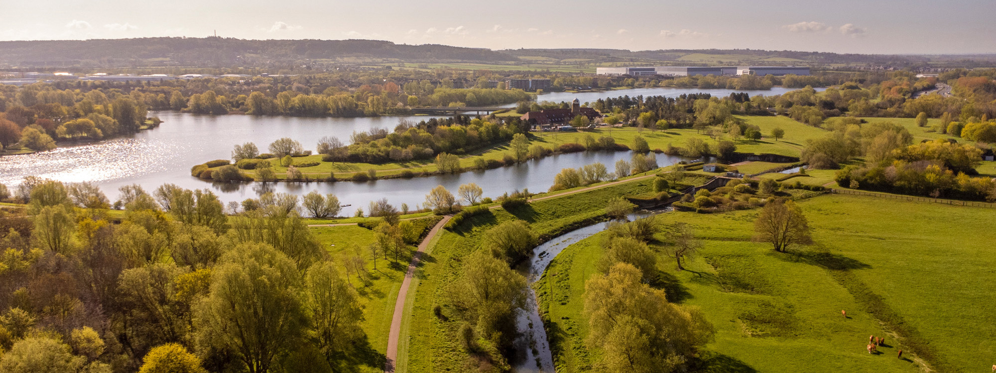 Aerial view of Caldecotte Lake.