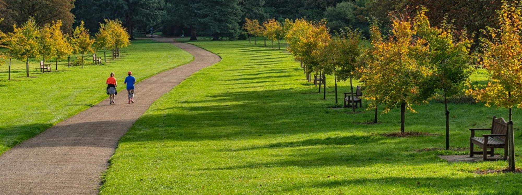 Two people running in Newlands park in Milton Keynes