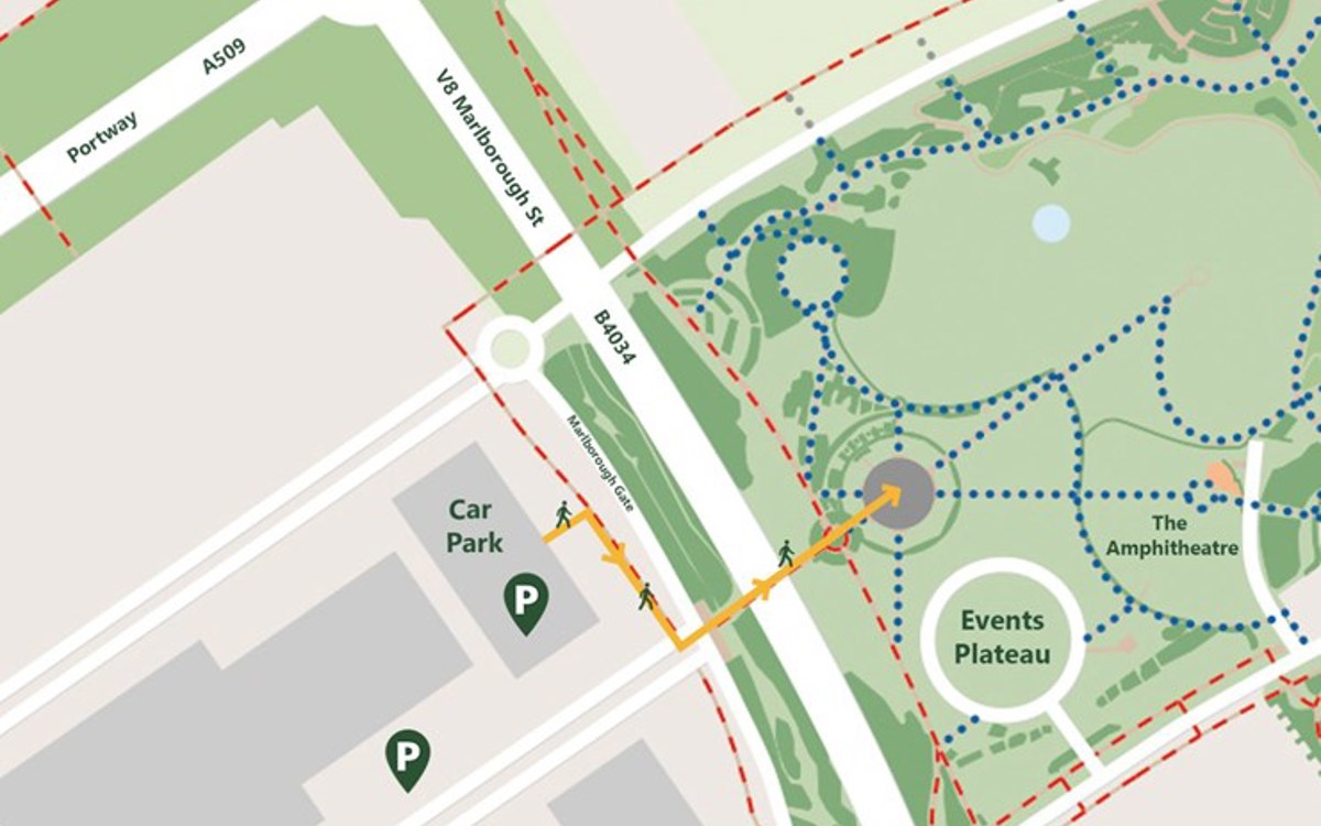 Map showing directions to walk through the underpass to access Campbell Park in Milton Keynes
